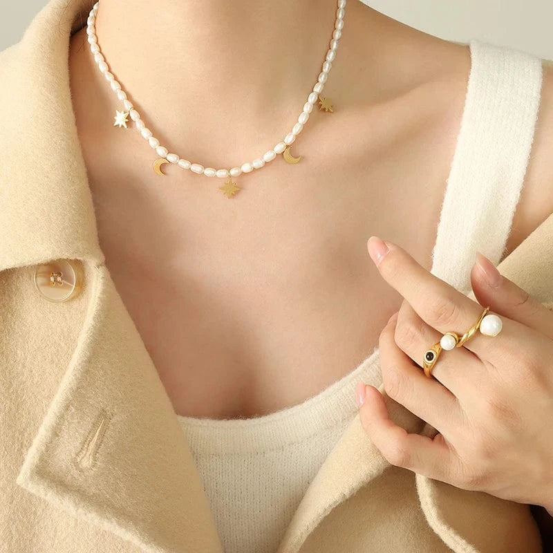 TRENDY / P1295- Freshwater Pearl Necklace -37+7cm Hot Sale High Quality Wholesale French freshwater pearl necklace jewelry