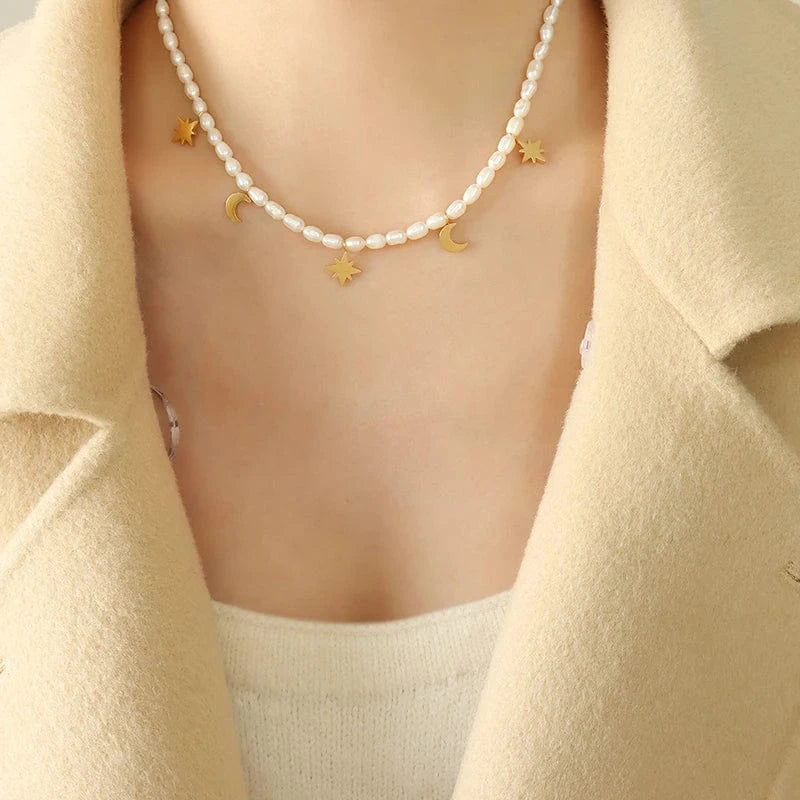 TRENDY / P1295- Freshwater Pearl Necklace -37+7cm Hot Sale High Quality Wholesale French freshwater pearl necklace jewelry