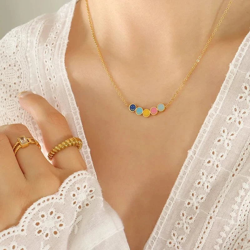 TRENDY / P1351- Gold necklace -40+5cm Factory customized smiley face necklace hip hop necklace popular jewelry for girls