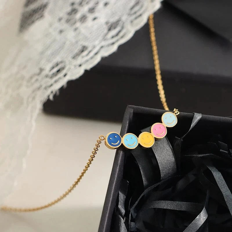 TRENDY / P1351- Gold necklace -40+5cm Factory customized smiley face necklace hip hop necklace popular jewelry for girls