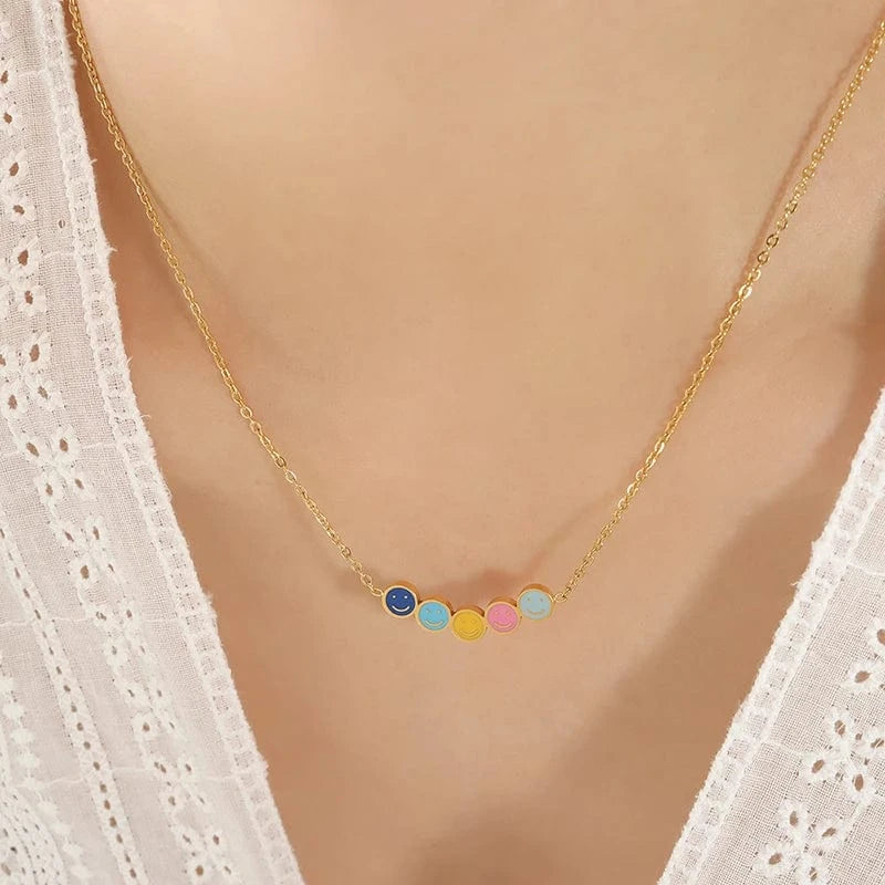 TRENDY / P1351- Gold necklace -40+5cm Factory customized smiley face necklace hip hop necklace popular jewelry for girls