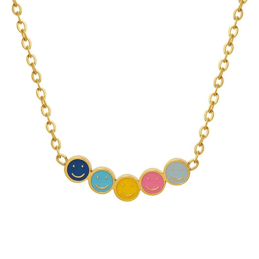 TRENDY / P1351- Gold necklace -40+5cm Factory customized smiley face necklace hip hop necklace popular jewelry for girls