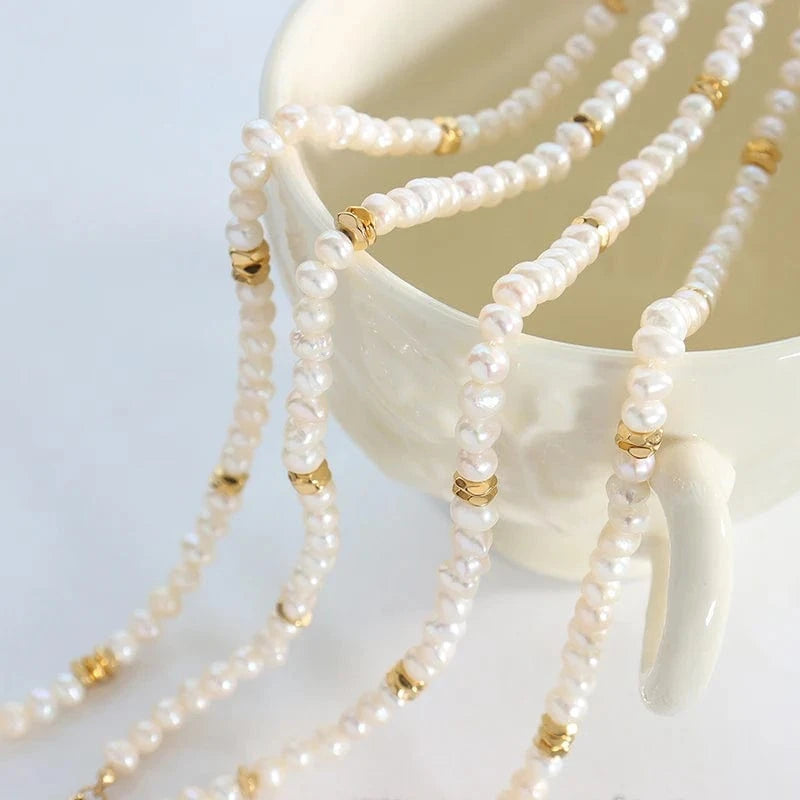 TRENDY / P1367- Gold necklace -42+7cm Factory Romantic Freshwater Pearl Necklace with Stainless Steel Jewelry Necklace