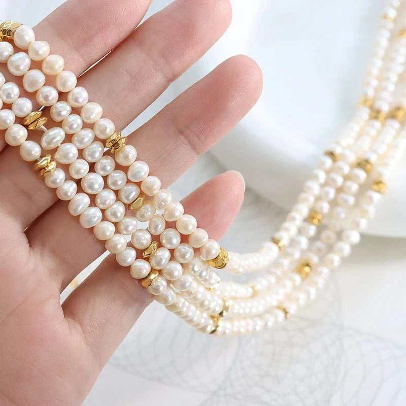 TRENDY / P1367- Gold necklace -42+7cm Factory Romantic Freshwater Pearl Necklace with Stainless Steel Jewelry Necklace