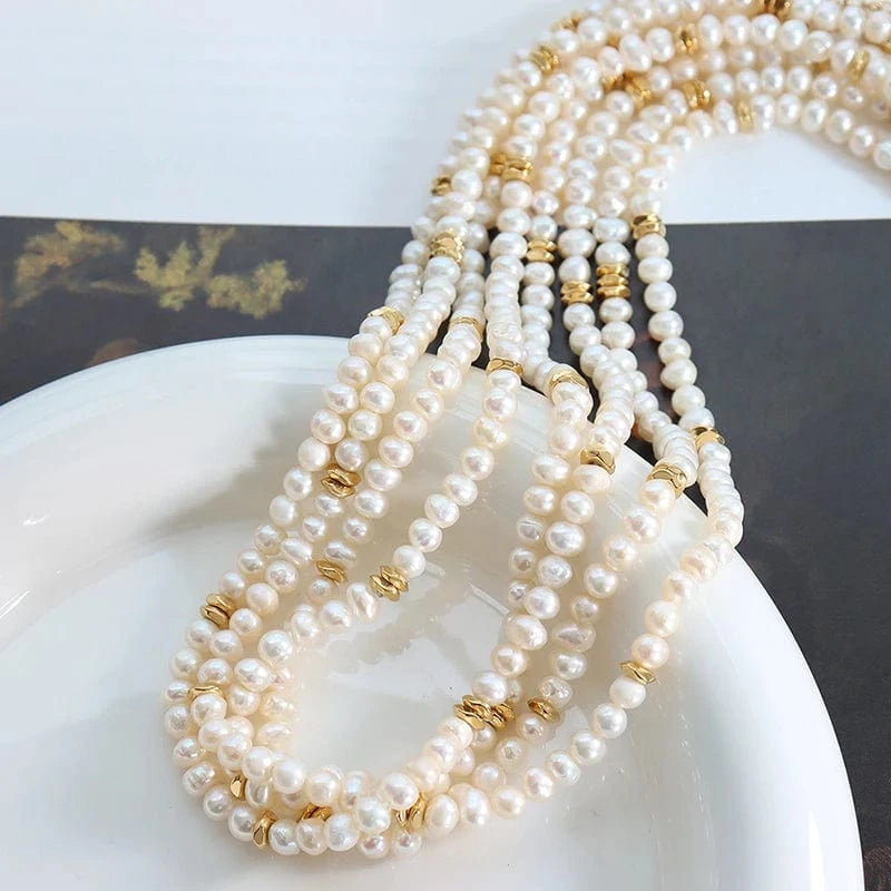 TRENDY / P1367- Gold necklace -42+7cm Factory Romantic Freshwater Pearl Necklace with Stainless Steel Jewelry Necklace
