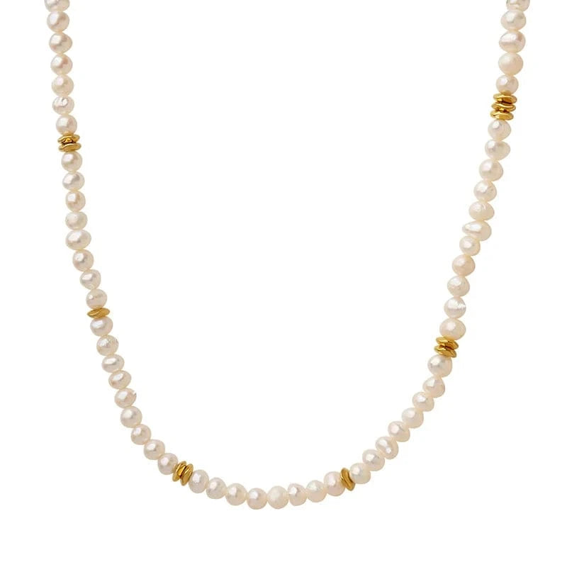 TRENDY / P1367- Gold necklace -42+7cm Factory Romantic Freshwater Pearl Necklace with Stainless Steel Jewelry Necklace