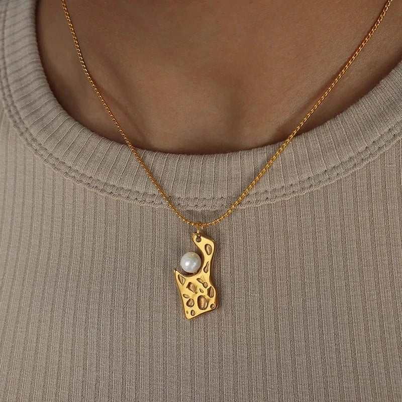 TRENDY / P1429- Gold necklace Fashion Design Glass colored bead personalized stainless steel necklace earrings set jewelry