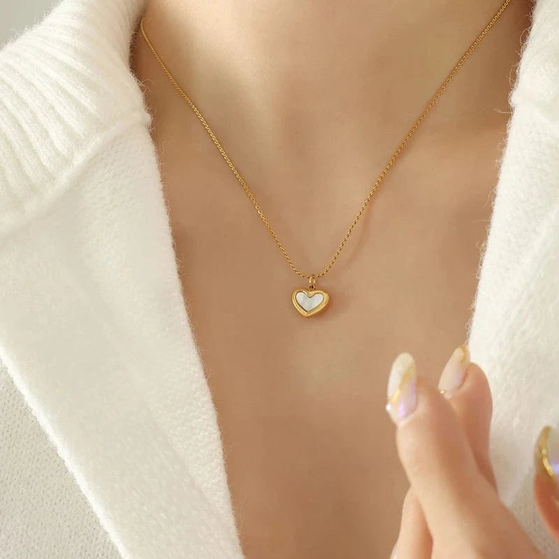 TRENDY / P629- Gold necklace - 40+5cm Fashion Heart Pendant Necklace Collar Chain Bracelet Earring Set Girl Jewelry