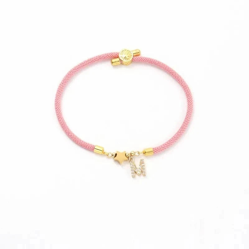 Trendy Pave Cubic A-Z Initial Letter Women Bracelet Star Heart Flower Adjustable Rope Bracelet For Women Jewelry Gift