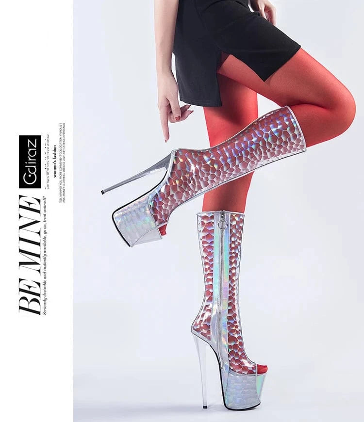 Trendy peep toe  platform shoes women heels sexy zip-up short boots 20 cm ladies pole dance shoes women