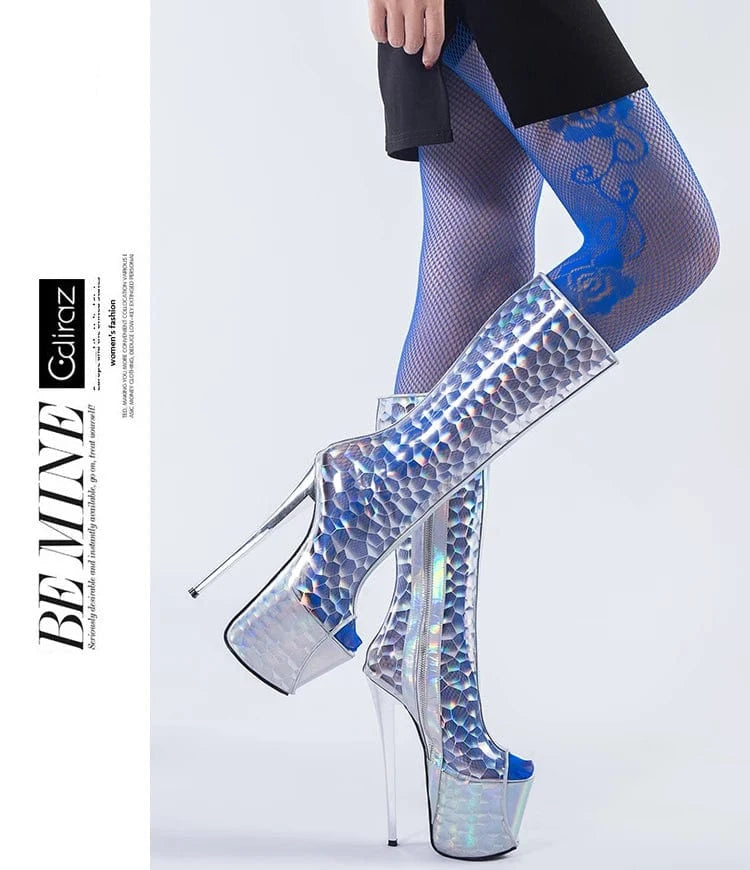 Trendy peep toe  platform shoes women heels sexy zip-up short boots 20 cm ladies pole dance shoes women