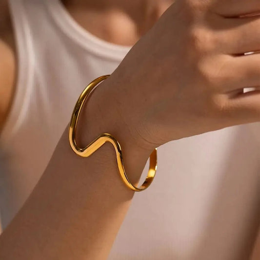 TRENDY / Picture / BG891 BG891 Molten Cuff Bracelet 18k PVD Gold Plated Stainless Steel Tendril Wave Cuff Bangle For Woman Gift Jewelry