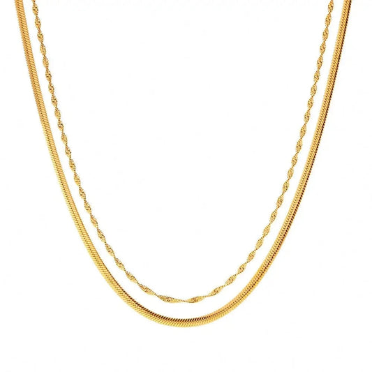 Trendy / Pictures Show / N2260 N2260 Simple 18K Gold Plated Stainless Steel Stacking Jewelry Twist Snaker Chain Double Layer Necklace for Girls