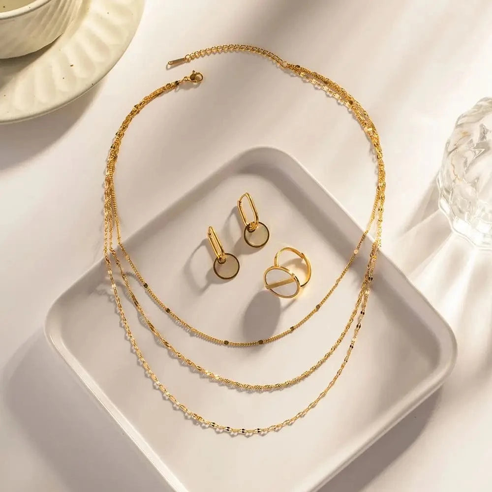 Trendy / Pictures show / N2335 N2335 New Trendy 18K Gold Plated Stainless Steel Jewelry Waterproof Three Layer Stacking Necklace for Girls