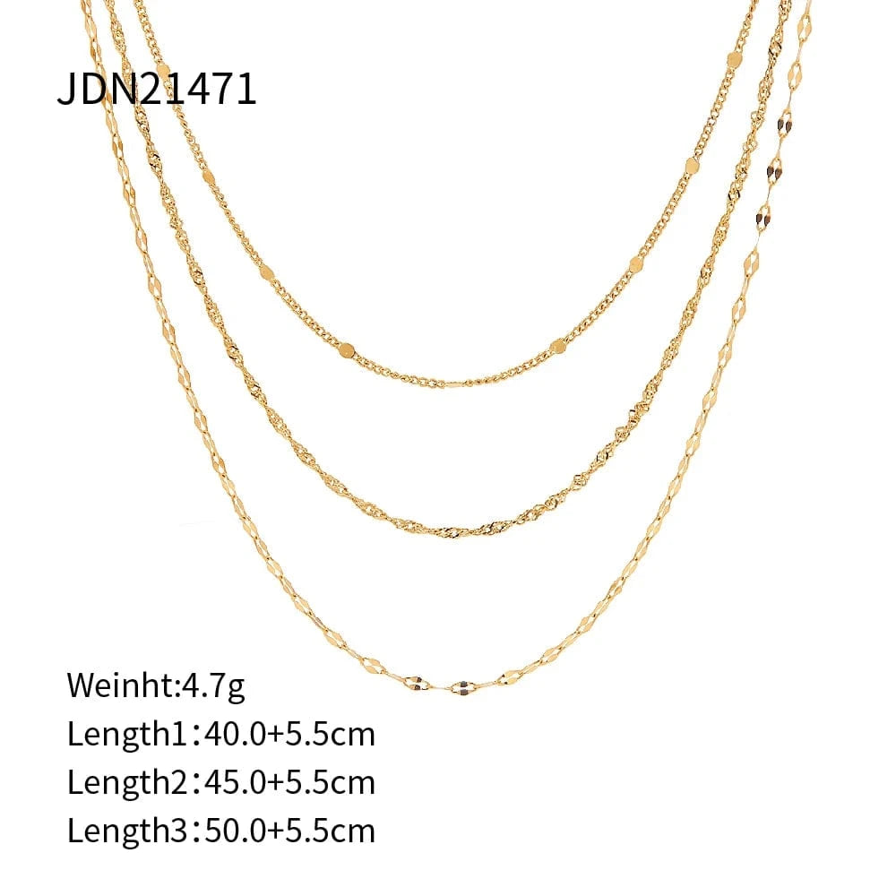 Trendy / Pictures show / N2335 N2335 New Trendy 18K Gold Plated Stainless Steel Jewelry Waterproof Three Layer Stacking Necklace for Girls