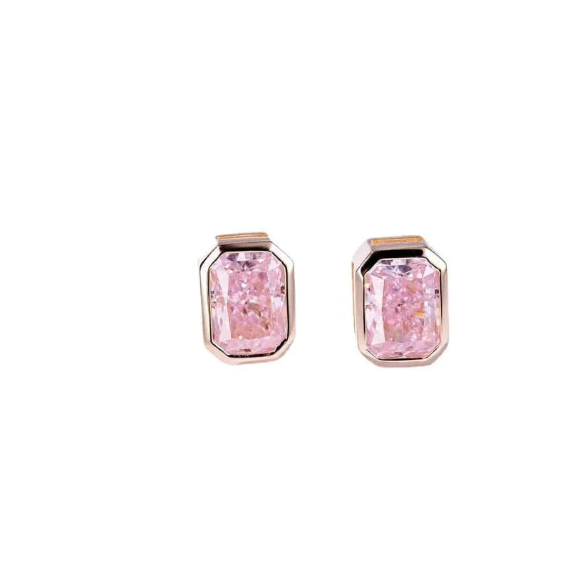 TRENDY / Pink Aimgal fine jewelry S925 silver plated 18k gold Emerald cut laboratory Pink Yellow diamonds Minimalist Earrings
