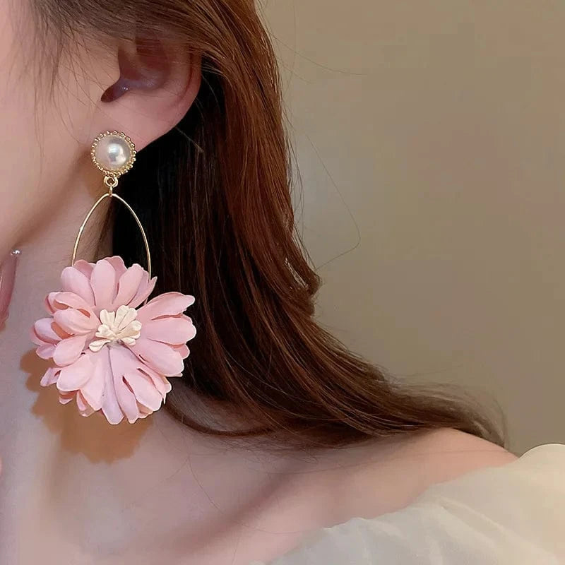 TRENDY / Pink KAITIN Fashion Cute Pearl Flower Pendant Earrings Wholesale Designer Earrings Jewelry For Women Teen Girl