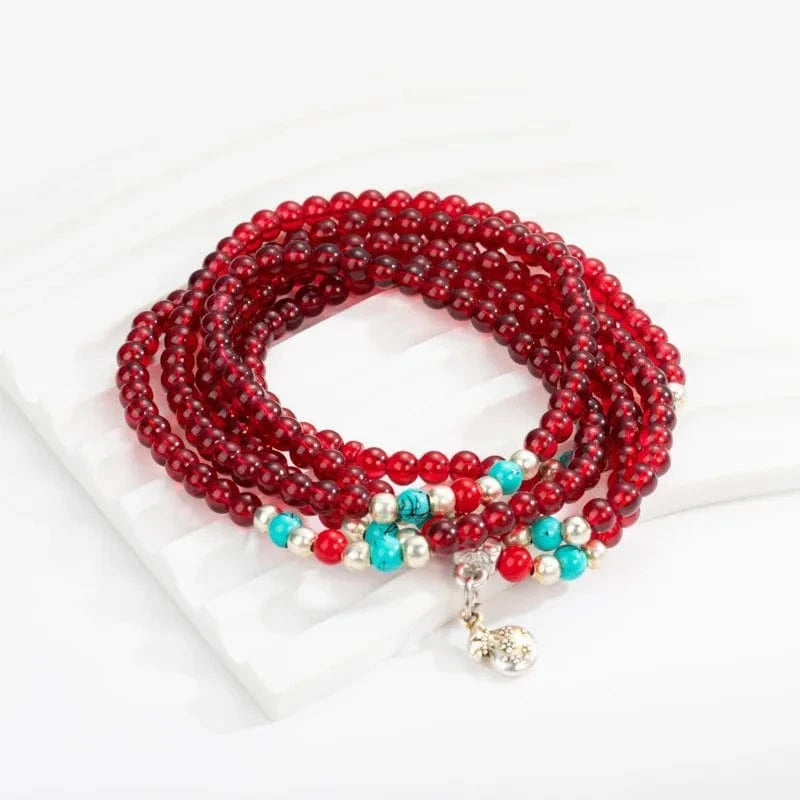 Trendy / Red Fashionable Full Red Bead Bracelet Popular Weave Bracelet Temperament Versatile Multilayer Bracelet For Women Jewelry