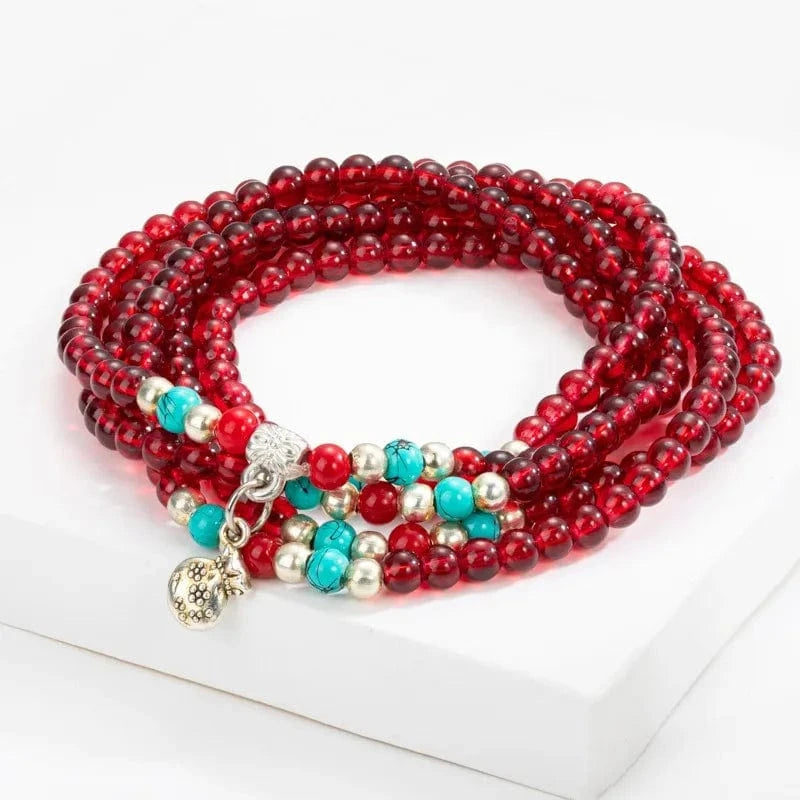 Trendy / Red Fashionable Full Red Bead Bracelet Popular Weave Bracelet Temperament Versatile Multilayer Bracelet For Women Jewelry