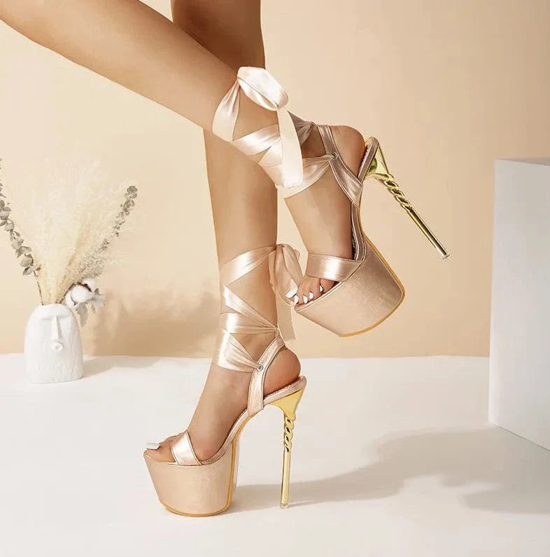 Trendy Silk Strappy High Heels 15 CM Strippers Heels Platform Shoes Ladies Pole Dance Trendy Women Sandals