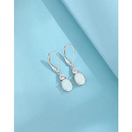 TRENDY / silver Cross-border 925 sterling silver oval opal earrings for women European and American temperament long ear clips earrings