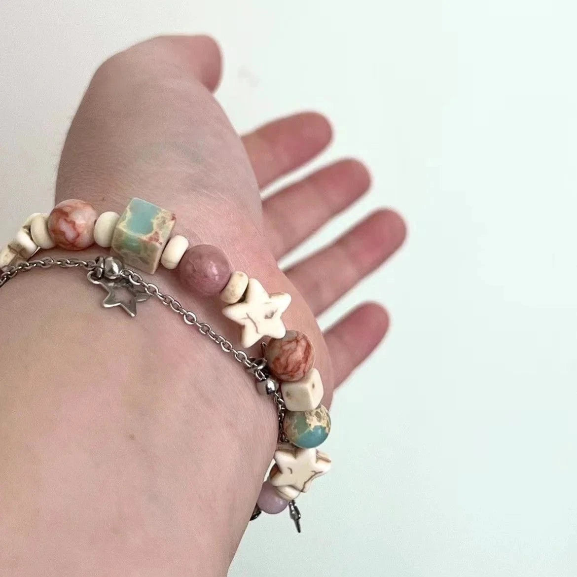 Trendy / silver Fashion Multi Layered Bracelet Simple 2024 New Turquoise Handmade Small Beads Bracelets Niche Travel Star Bracelet Women Jewelry