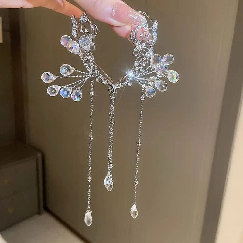 Trendy / silver KAITIN Elegant Rhinestone Flower Droplet Earrings Fashion Crystal Long Tassel Pendant Earrings Jewelry For Women