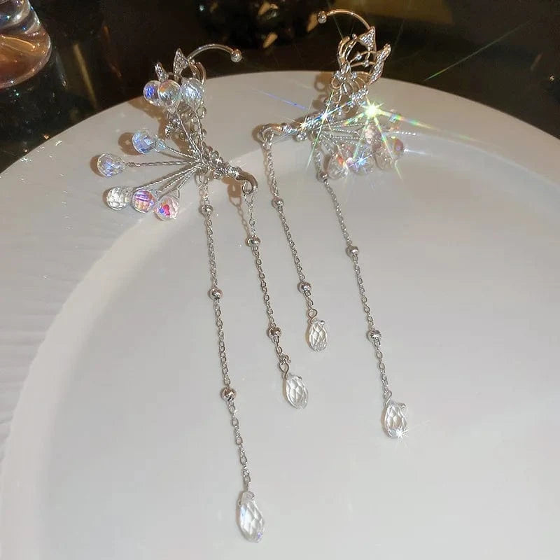 Trendy / silver KAITIN Elegant Rhinestone Flower Droplet Earrings Fashion Crystal Long Tassel Pendant Earrings Jewelry For Women