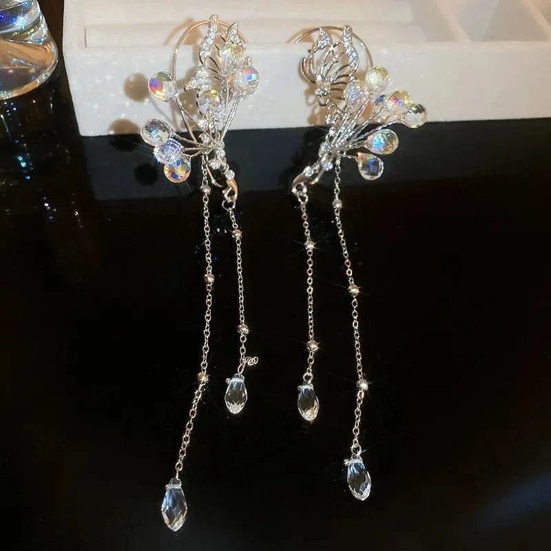 Trendy / silver KAITIN Elegant Rhinestone Flower Droplet Earrings Fashion Crystal Long Tassel Pendant Earrings Jewelry For Women