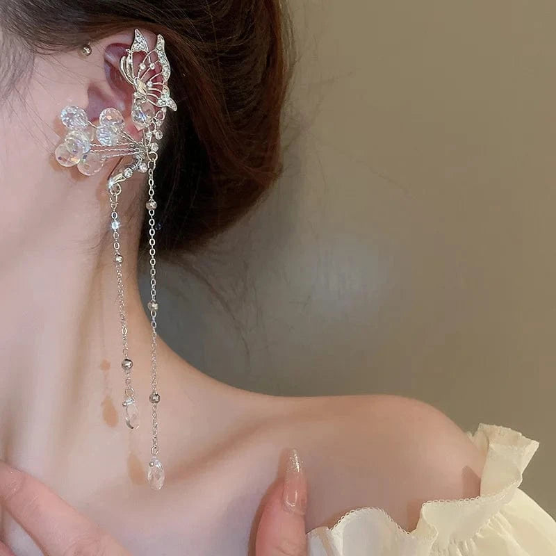 Trendy / silver KAITIN Elegant Rhinestone Flower Droplet Earrings Fashion Crystal Long Tassel Pendant Earrings Jewelry For Women