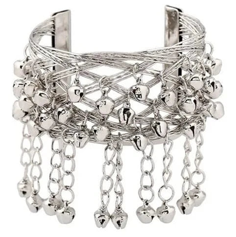 Trendy / silver New Fashion Bell Bracelet Ethnic Style And Retro Metal Upper Arm Bracelet Women's Personalized Open Bangle Bracelet