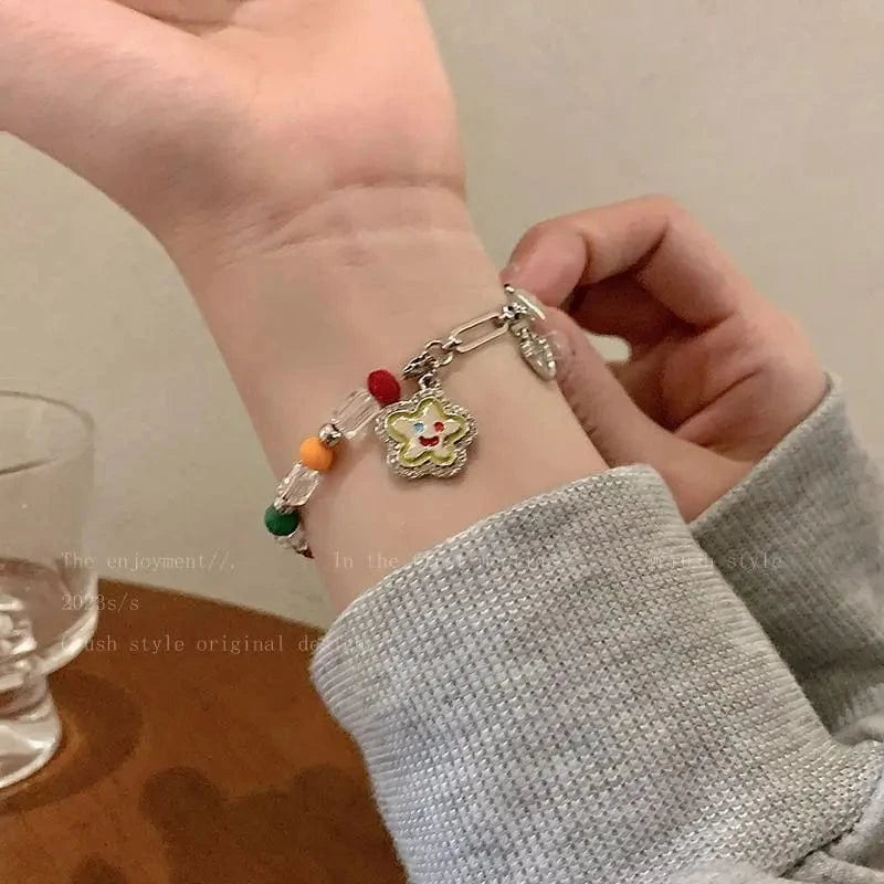 Trendy / Star Smiling Face Bracelet Fashionable Full Pearl Bracelet Niche Design Fishtail Bracelet Light Luxury Girl Summer Sweet Butterfly Bracelet