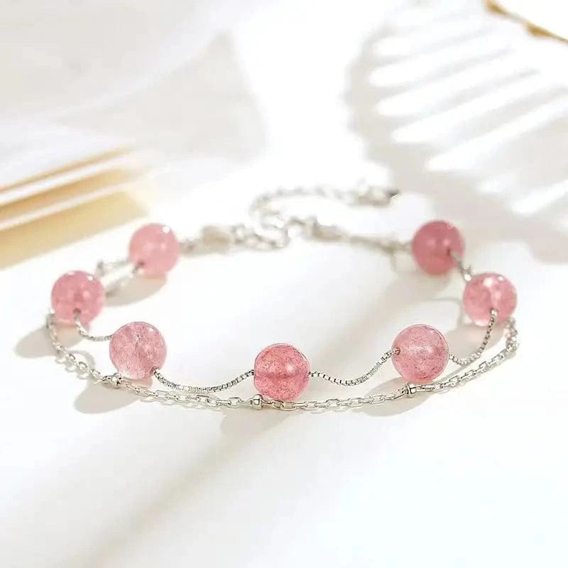 Trendy / Strawberry Crystal Double Layer Bracelet Fashionable Full Pearl Bracelet Niche Design Fishtail Bracelet Light Luxury Girl Summer Sweet Butterfly Bracelet