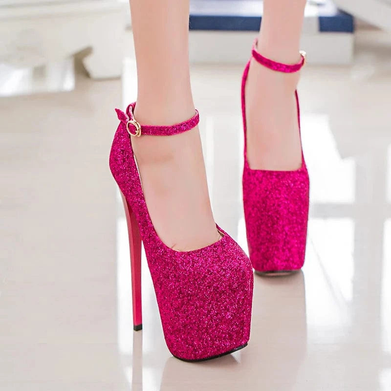 Trendy Stripper Heel Shoes Female 19 CM Super High Heel Stilettos Big Size Ankle Strap Platform Shoes Women