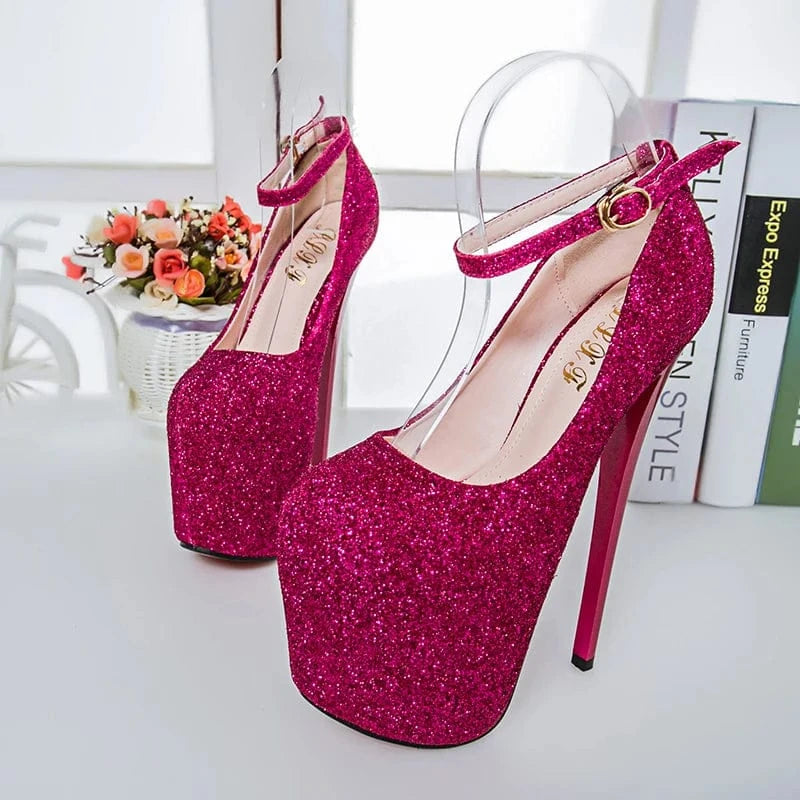 Trendy Stripper Heel Shoes Female 19 CM Super High Heel Stilettos Big Size Ankle Strap Platform Shoes Women