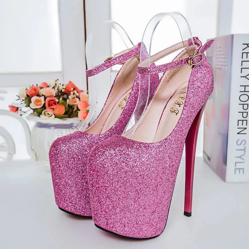 Trendy Stripper Heel Shoes Female 19 CM Super High Heel Stilettos Big Size Ankle Strap Platform Shoes Women