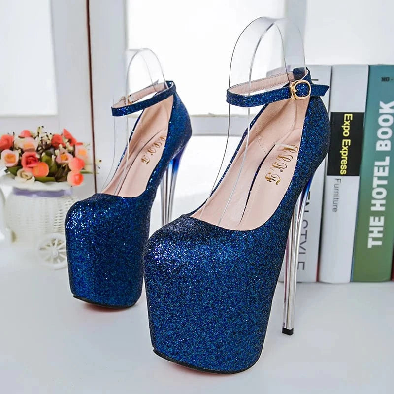 Trendy Stripper Heel Shoes Female 19 CM Super High Heel Stilettos Big Size Ankle Strap Platform Shoes Women