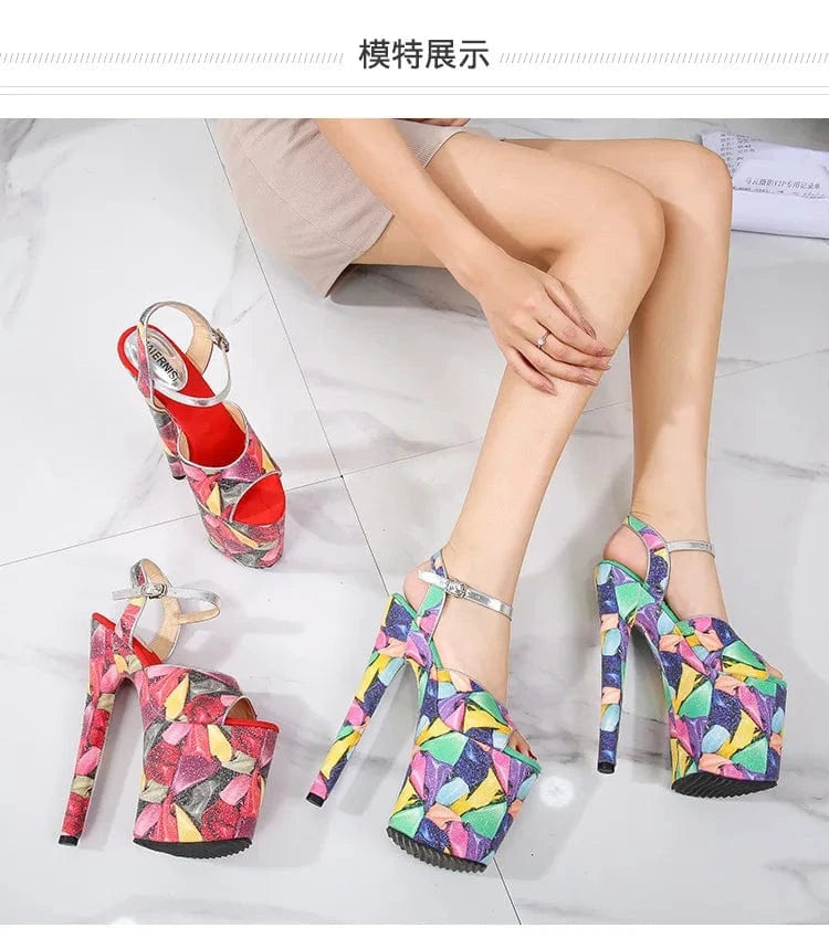 Trendy Summer Heels Sexy 20 CM Stilettos High Heels Ankle Straps Platform SandalsPole Dancing Shoes Women