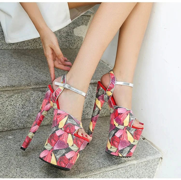 Trendy Summer Heels Sexy 20 CM Stilettos High Heels Ankle Straps Platform SandalsPole Dancing Shoes Women