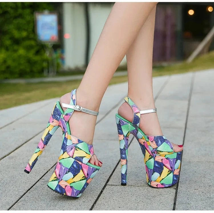 Trendy Summer Heels Sexy 20 CM Stilettos High Heels Ankle Straps Platform SandalsPole Dancing Shoes Women
