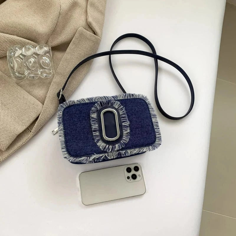 Trendy Tassel Handbags for Women Luxury 2024 New Fashion Ladies Denim Purse Designer Crossbody Camera Bags
