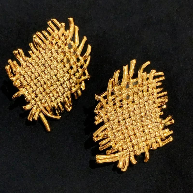 TRENDY / TRENDY / Gold Aimgal fashion jewelry Acrylic Metallic texture Woven Vintage earings exaggerate S925 Silver Ear Needle