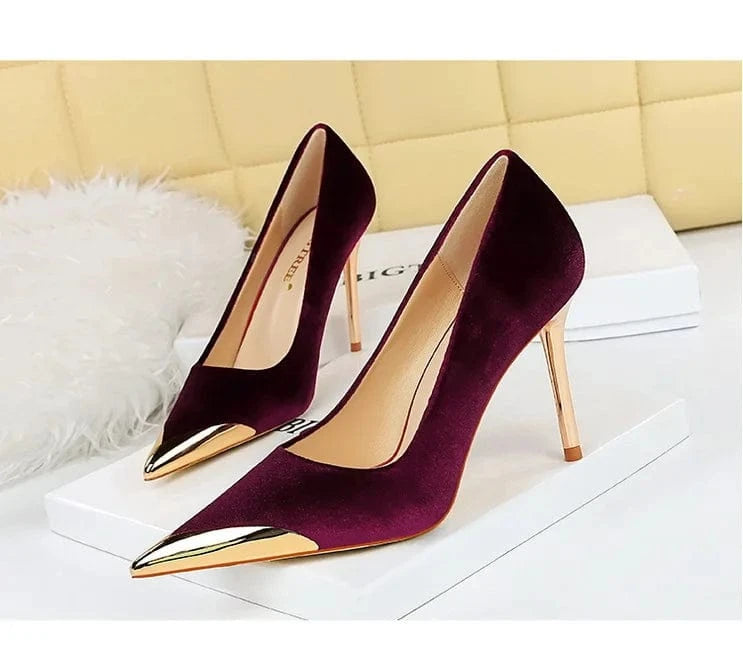 Trendy Velvet High Heel Shoes for Ladies Pointed Stilettos Pumps Wedding Wear Women Dress Shoes Luxury