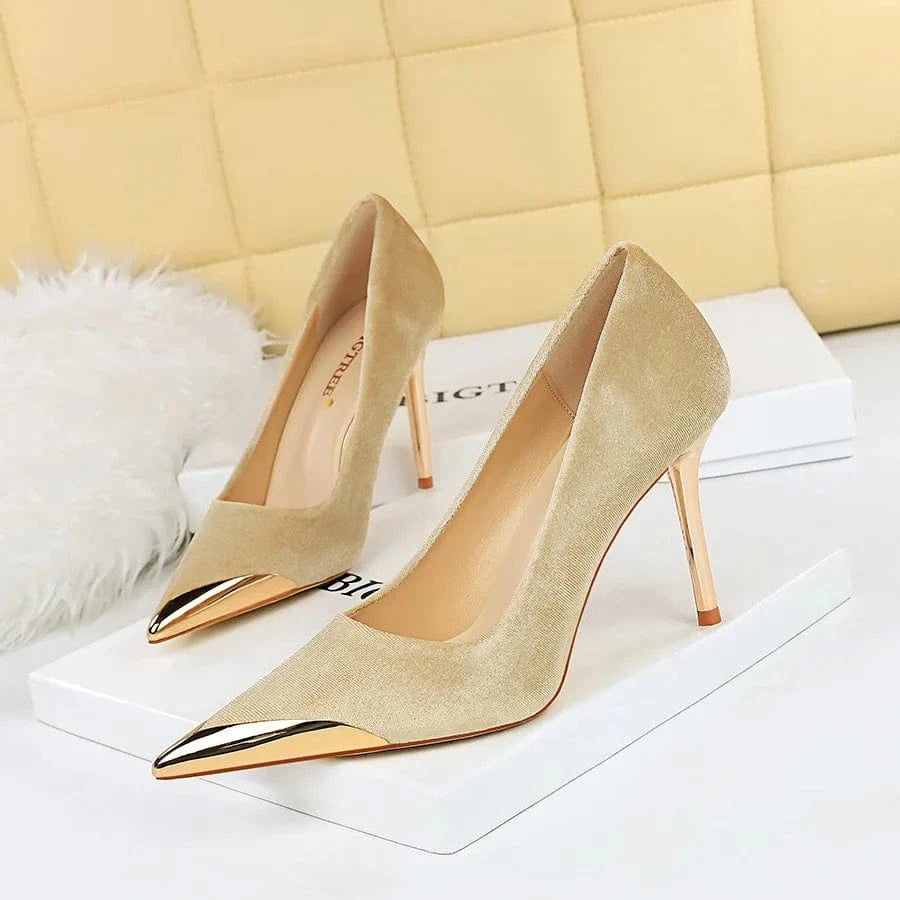 Trendy Velvet High Heel Shoes for Ladies Pointed Stilettos Pumps Wedding Wear Women Dress Shoes Luxury