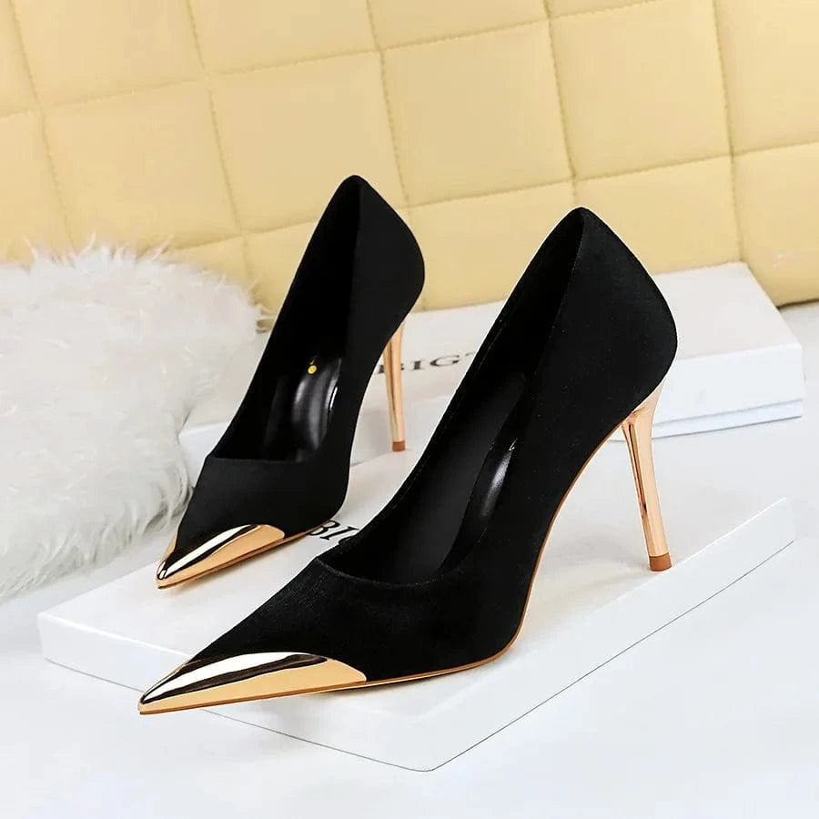Trendy Velvet High Heel Shoes for Ladies Pointed Stilettos Pumps Wedding Wear Women Dress Shoes Luxury