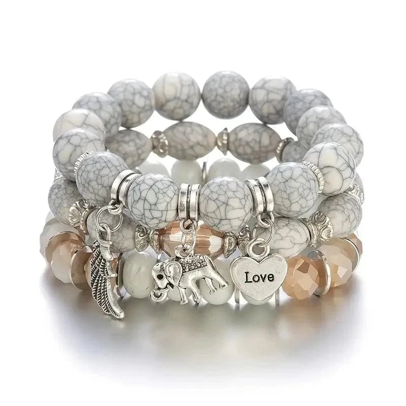 Trendy / White Ethnic Style Multi Layers Bead Bracelets Fashionable Full Angel Wing Bracelet Mixed And Matched Heart Shaped Bracelet