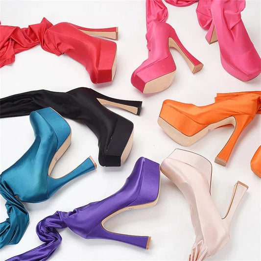 Trendy Women Over the Knee Long Boots Flat Heel Pu Leather Lace up Female Over Knee Thigh High Boots Plus Size Shoes