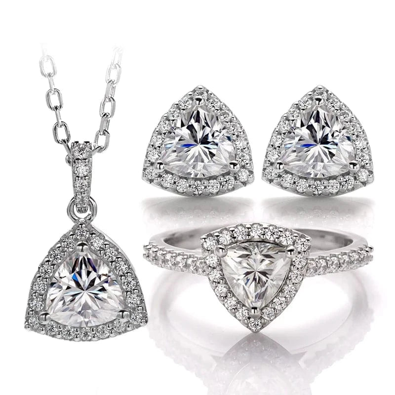 trillion moissanite jewelry set 925 sterling woman earring necklace ring jewelry set fancy shape gold plated moissanite silver jewelry