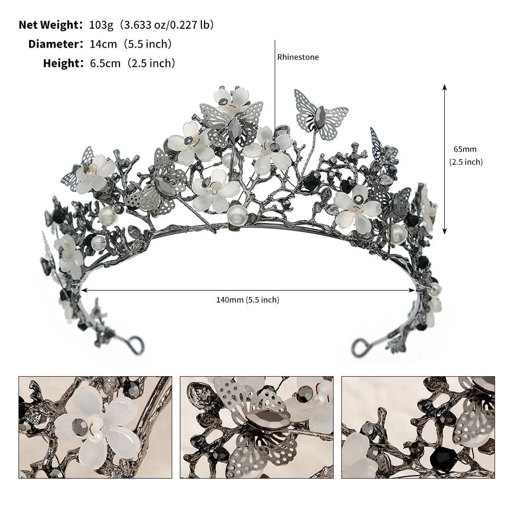TS-J2934BLK Gold Butterfly Shell Ivory Flower Tiaras and Crowns Cosplay Princess Diadem Classic Handmade Wedding Hair Jewelry Accessories