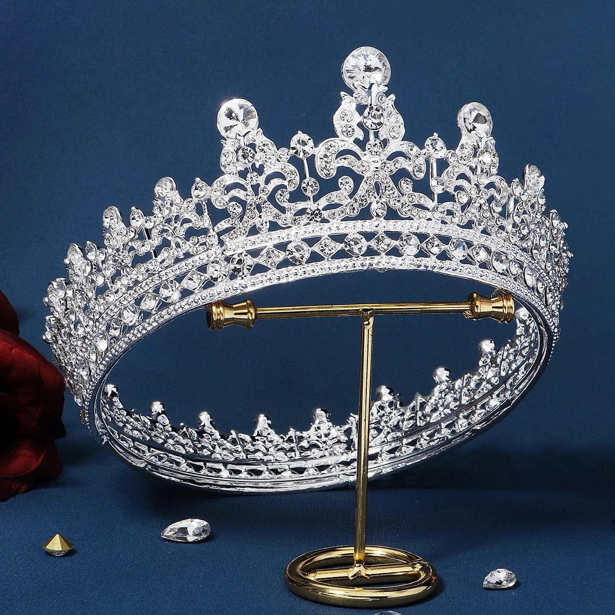 TS-J3080S Baroque Round Gold Luxury Pageant Rhinestone Crystal Tiaras Crown for Bridal Queens Corona hair jewelry